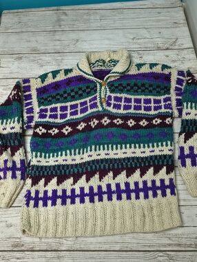 Country Life Vintage 100% Wool 90s Colors Sweater